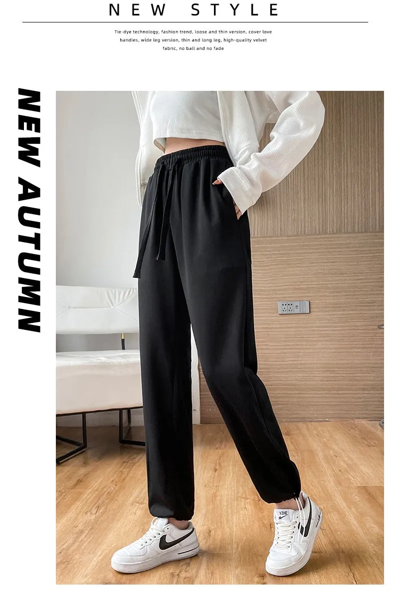 Wjczt Female New Korean Fashion Wide Leg Pants Women'S Loose In Spring And Autumn, Showing The Trend Of Little Chap Sportswear Lady