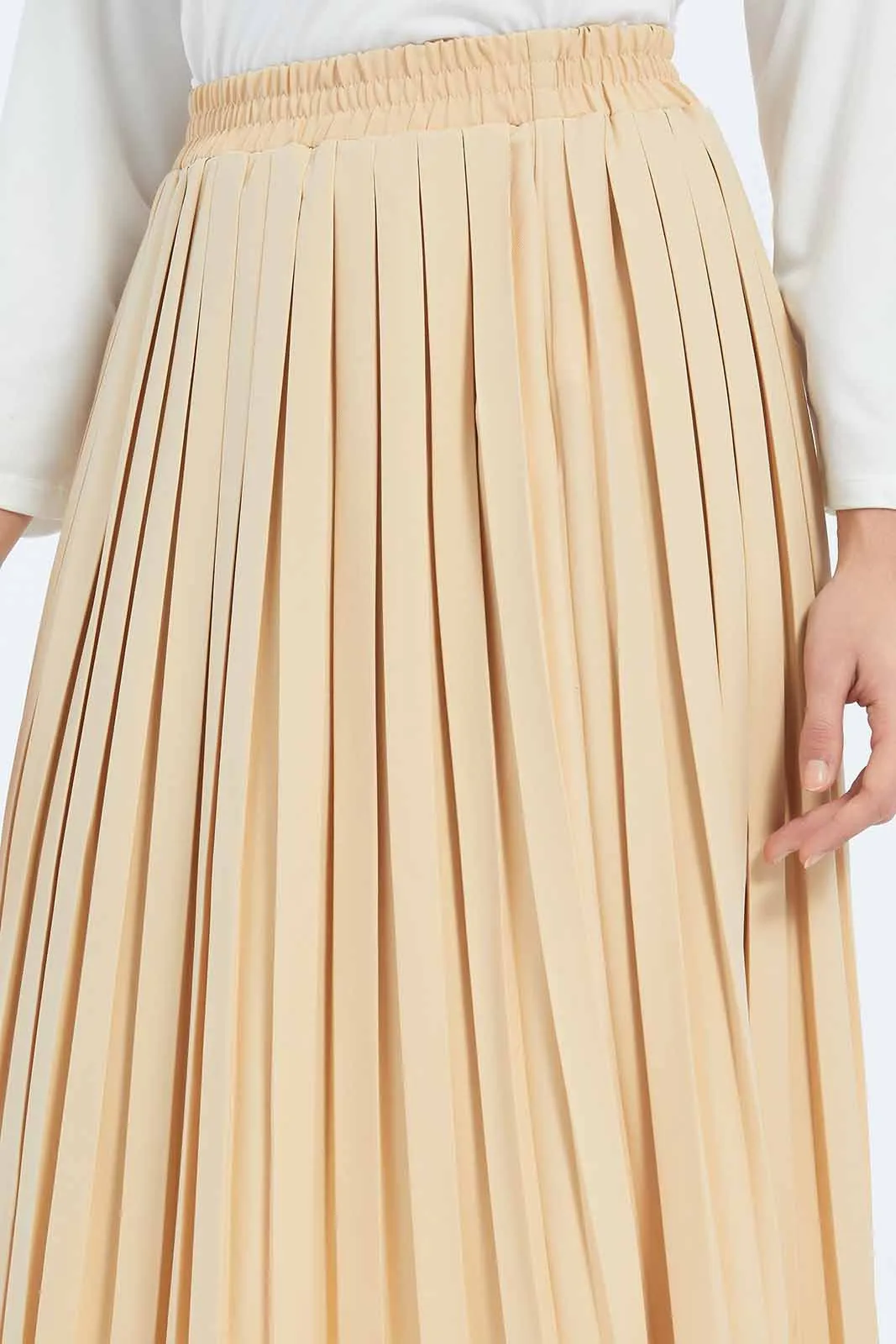 Women Beige Pleated Midi Skirt