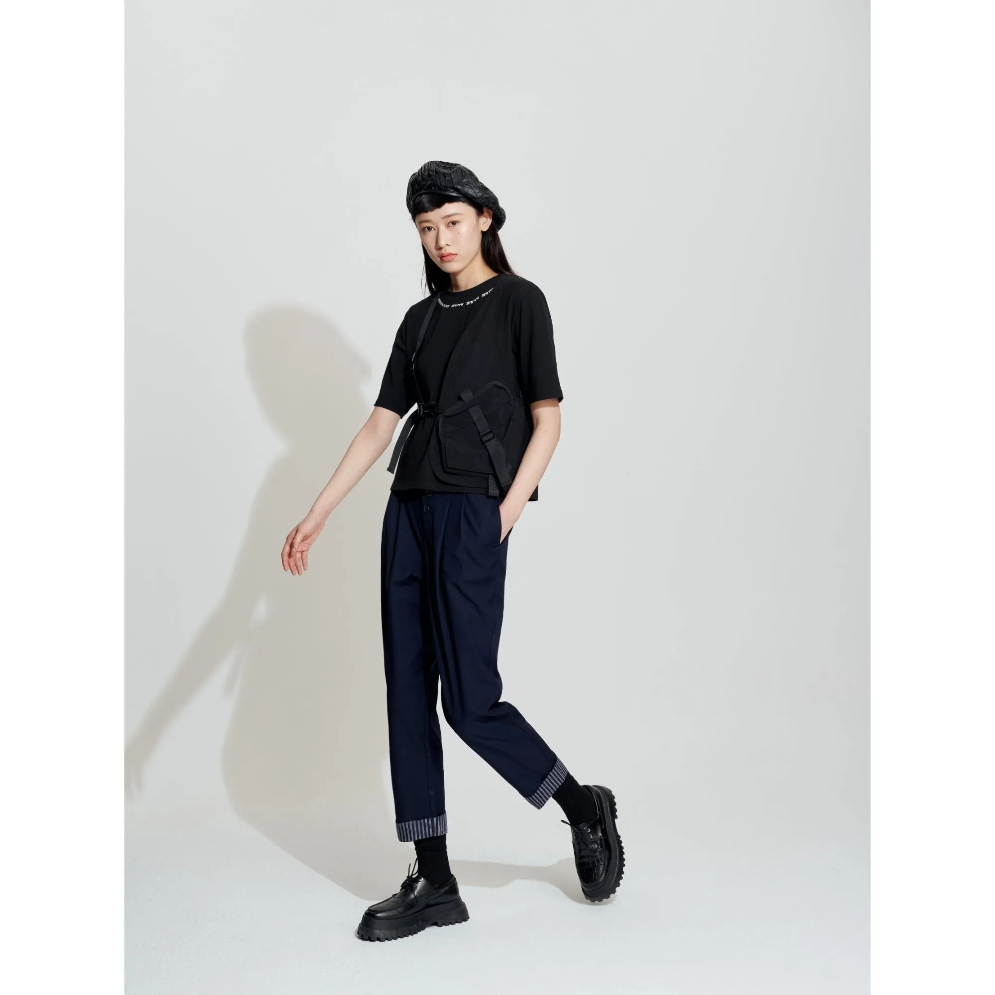 Women High-Waist Loose Tapered Pants - Navy