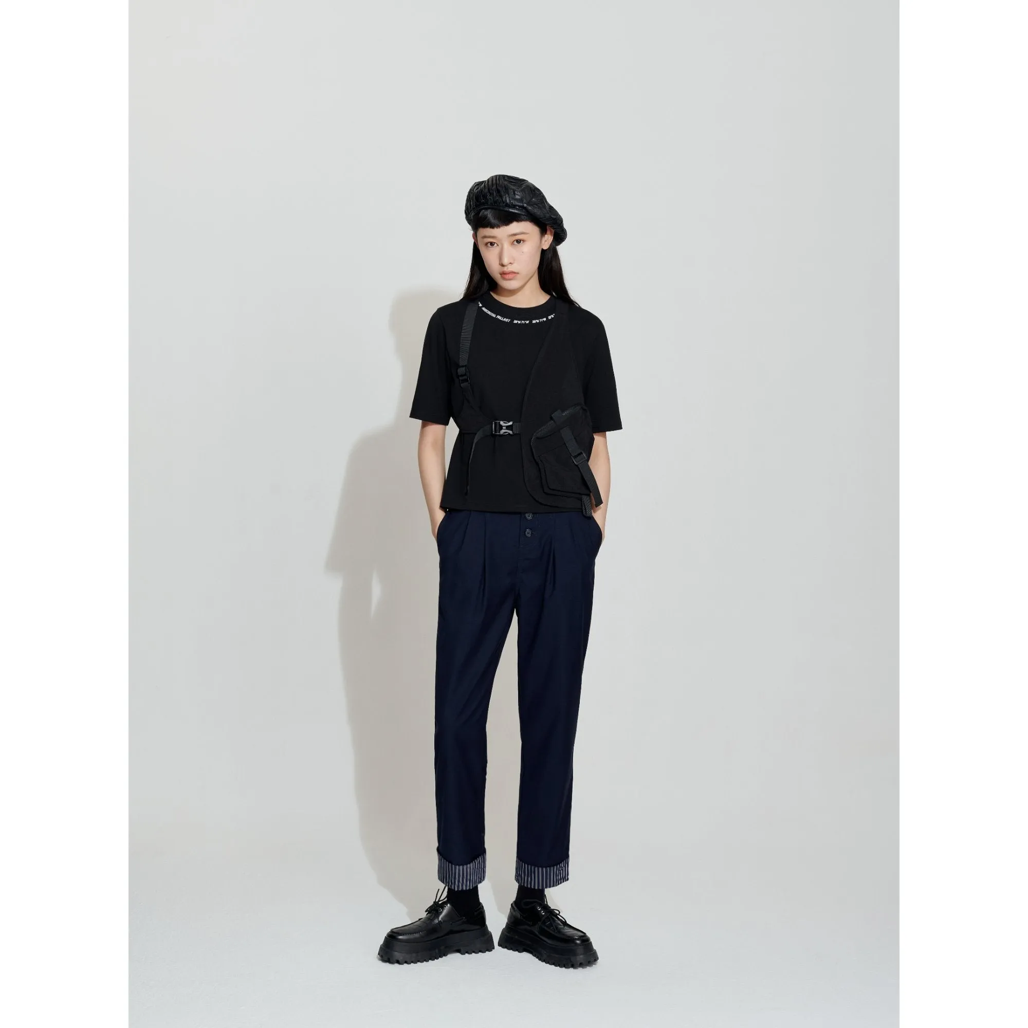 Women High-Waist Loose Tapered Pants - Navy