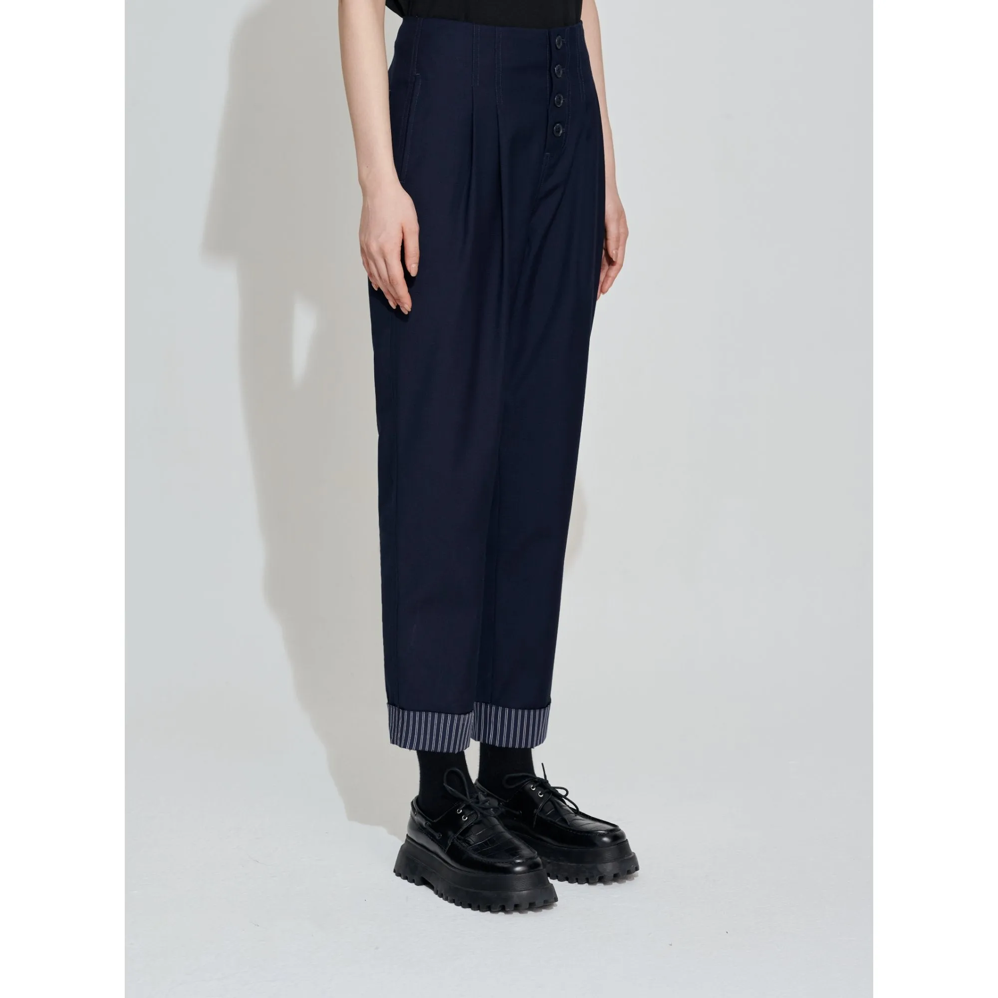 Women High-Waist Loose Tapered Pants - Navy