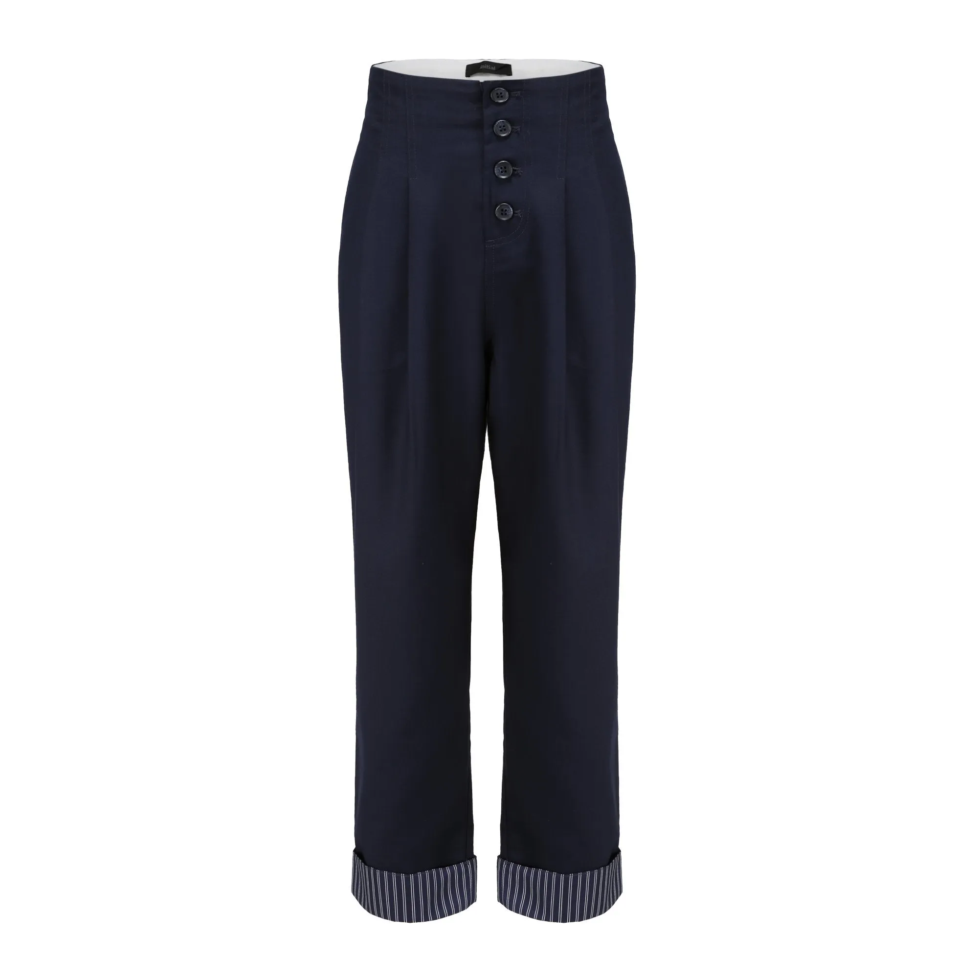 Women High-Waist Loose Tapered Pants - Navy