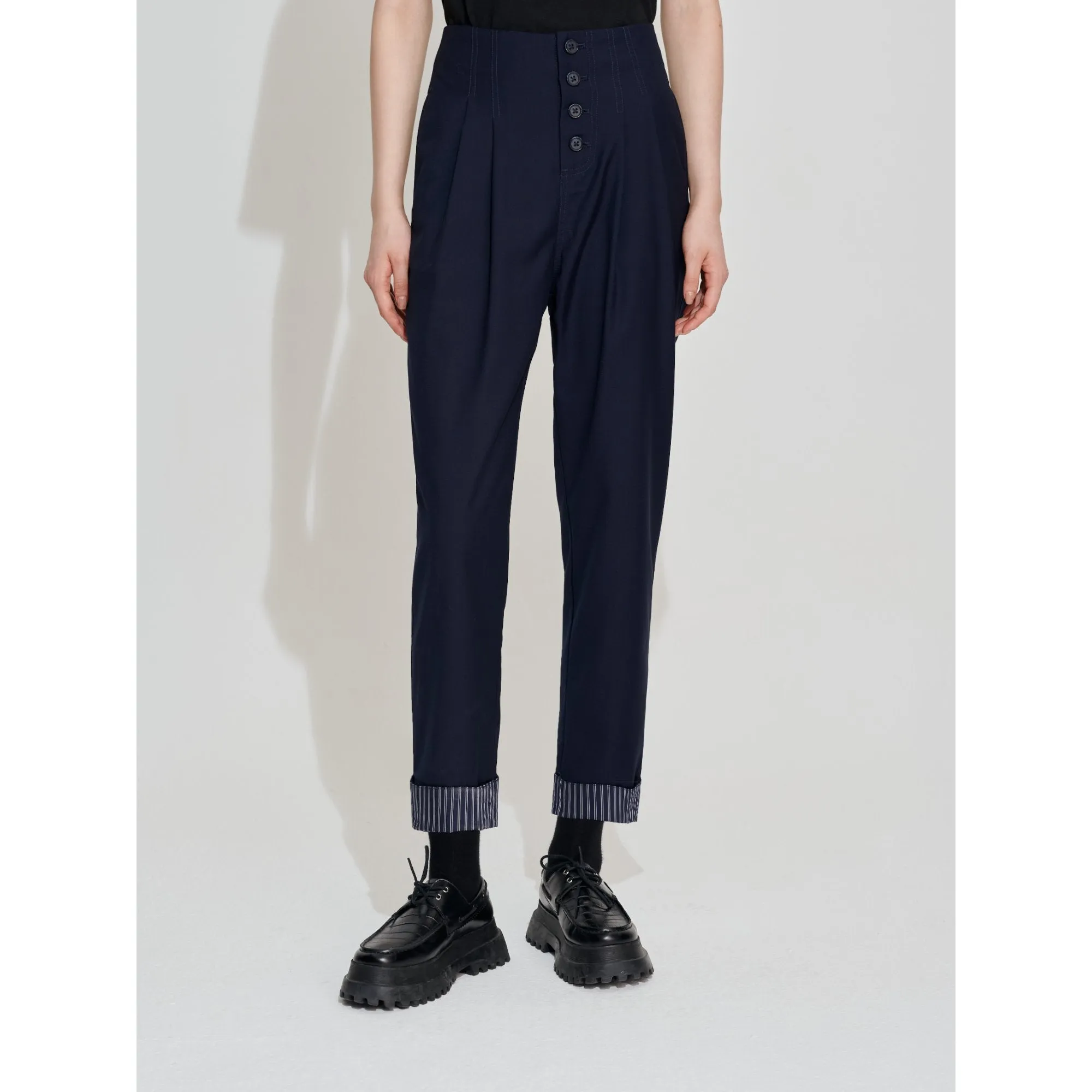 Women High-Waist Loose Tapered Pants - Navy