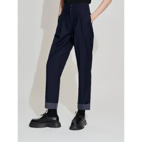 Women High-Waist Loose Tapered Pants - Navy