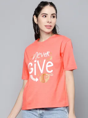 Women Pink Never-Give-Up T-Shirt