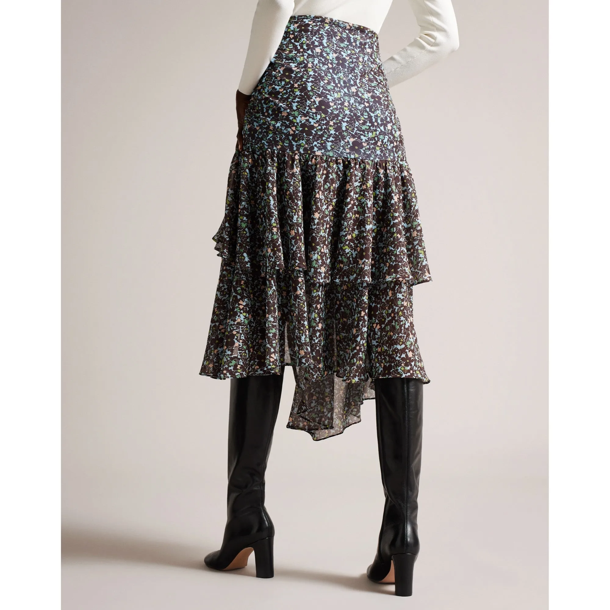 Women Wms-Chloei-Ruched Detail Waterfall Midi Skirt - Lt-Blue