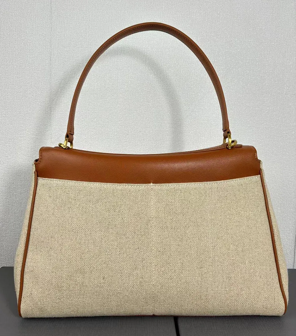 Womens Leather Canvas Top Handle Bag