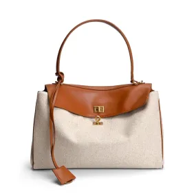 Womens Leather Canvas Top Handle Bag