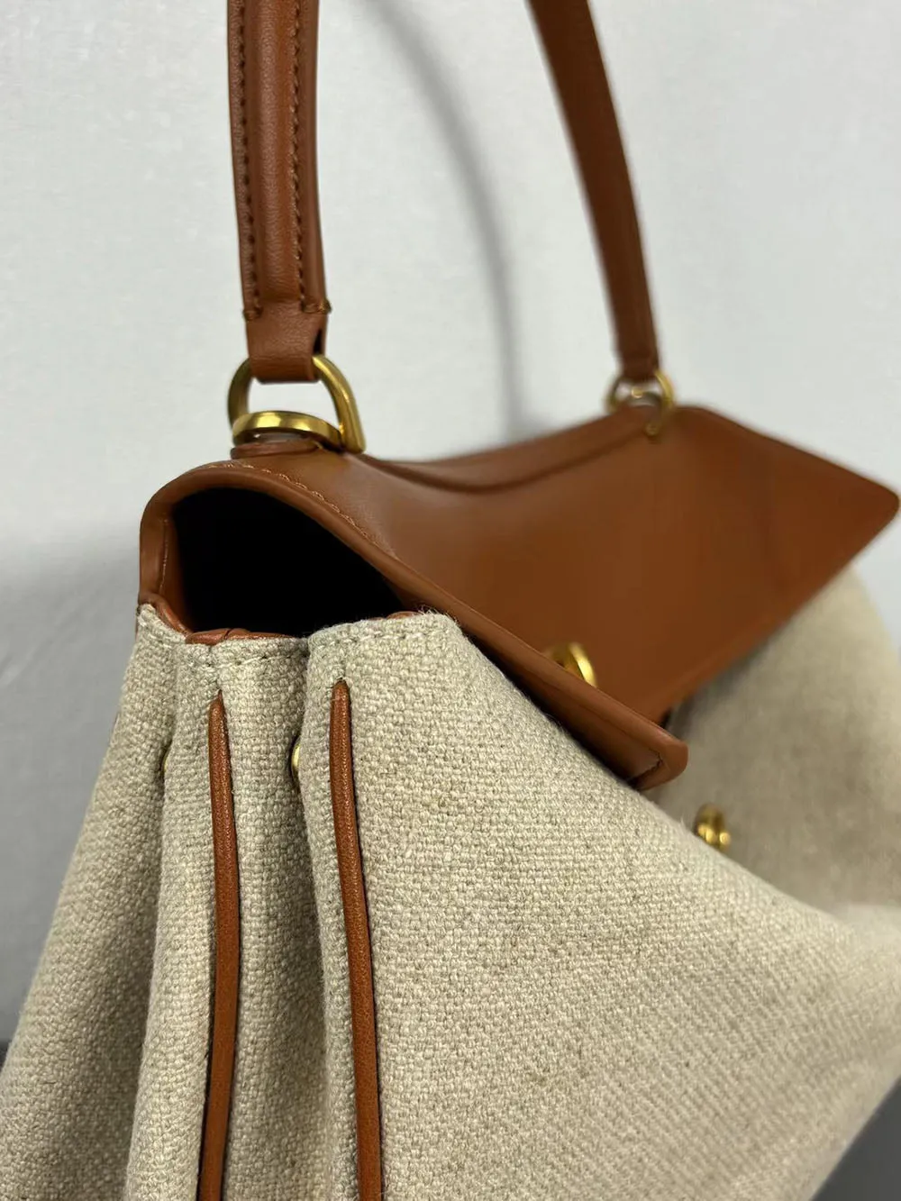 Womens Leather Canvas Top Handle Bag