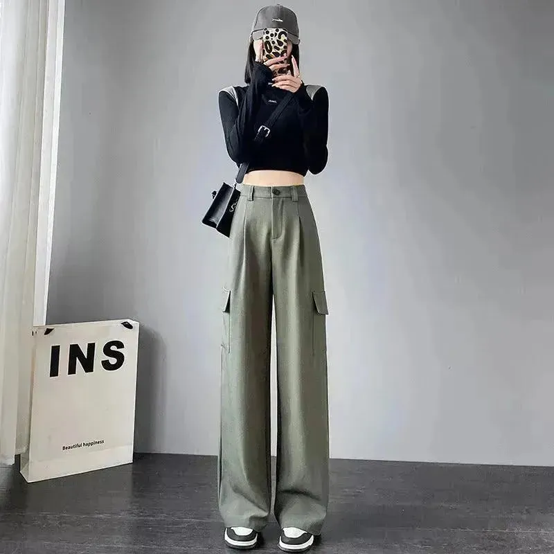 Women's Overalls High Waist Trousers Straight Casual Wide Leg Pants