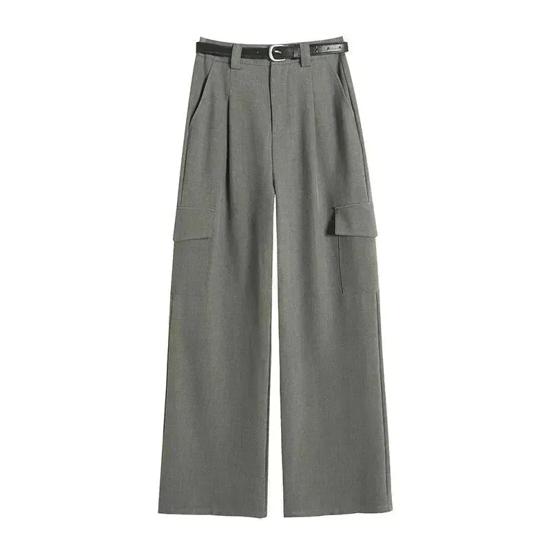 Women's Overalls High Waist Trousers Straight Casual Wide Leg Pants