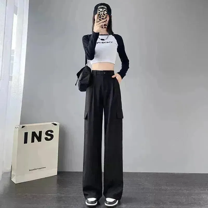 Women's Overalls High Waist Trousers Straight Casual Wide Leg Pants