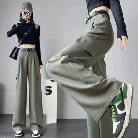 Women's Overalls High Waist Trousers Straight Casual Wide Leg Pants