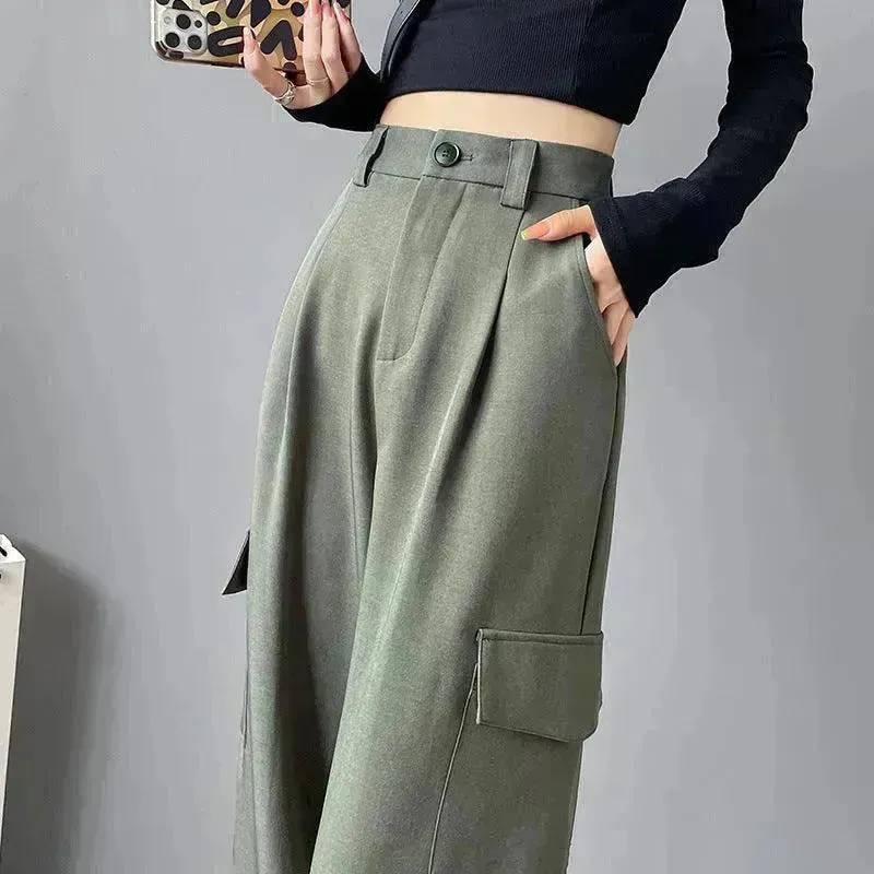 Women's Overalls High Waist Trousers Straight Casual Wide Leg Pants