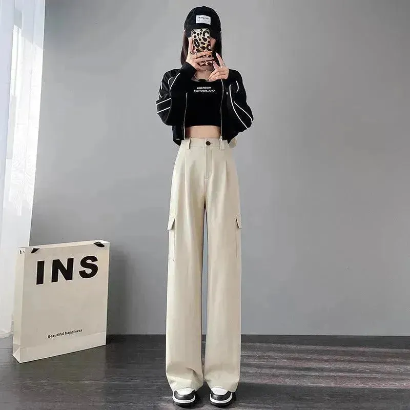 Women's Overalls High Waist Trousers Straight Casual Wide Leg Pants