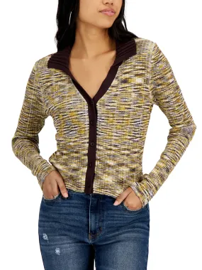 Women's Ribbed Collared Cardigan Sweater,Multi