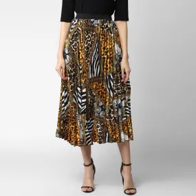 Women's Satin Printed Pleated Skirt -Stylestone