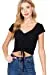 Women's Short Sleeve Ribbed Ruched Knit Crop Top