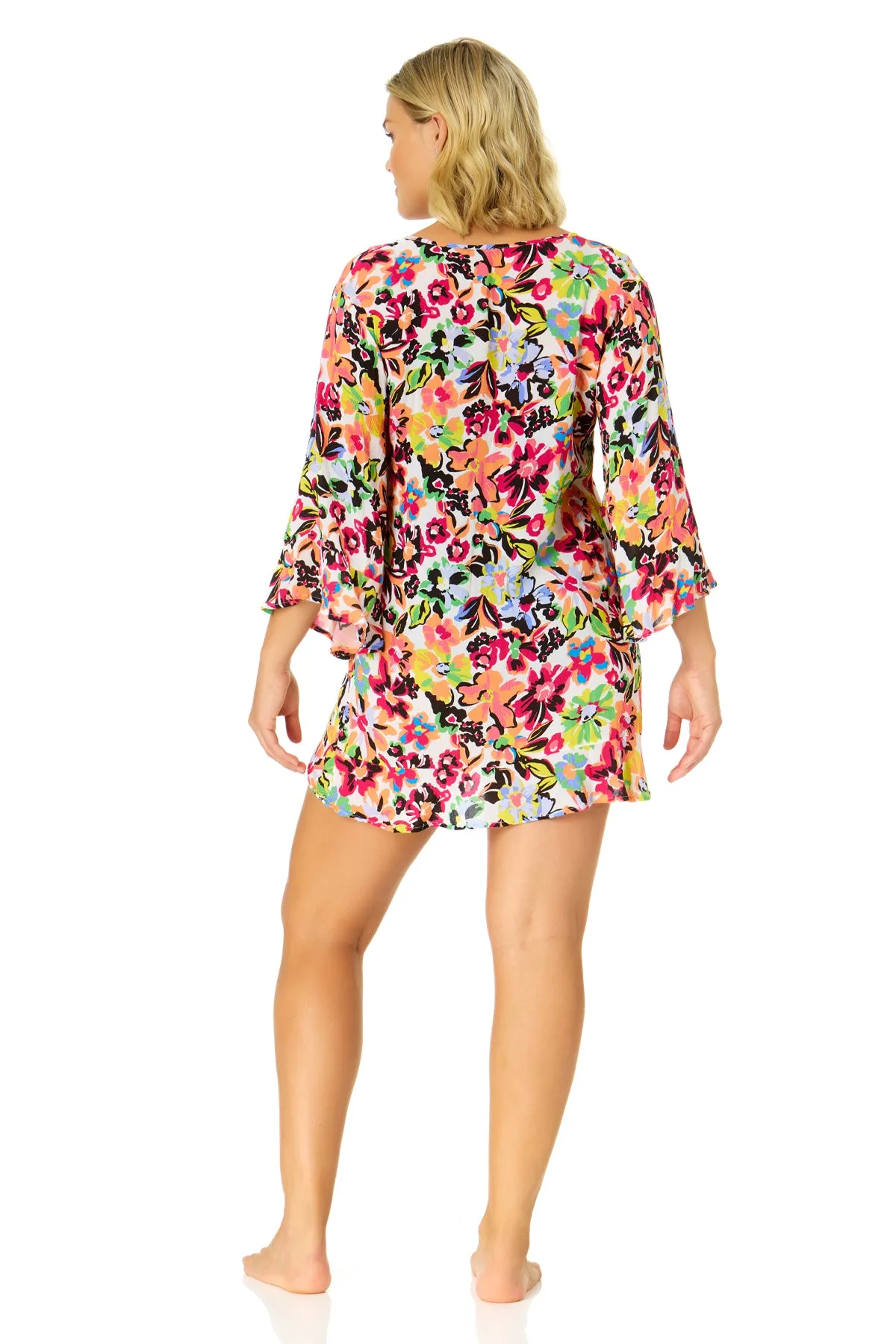 Women's Sun Blossom Flounce V Neck Tunic Swimsuit Cover Up