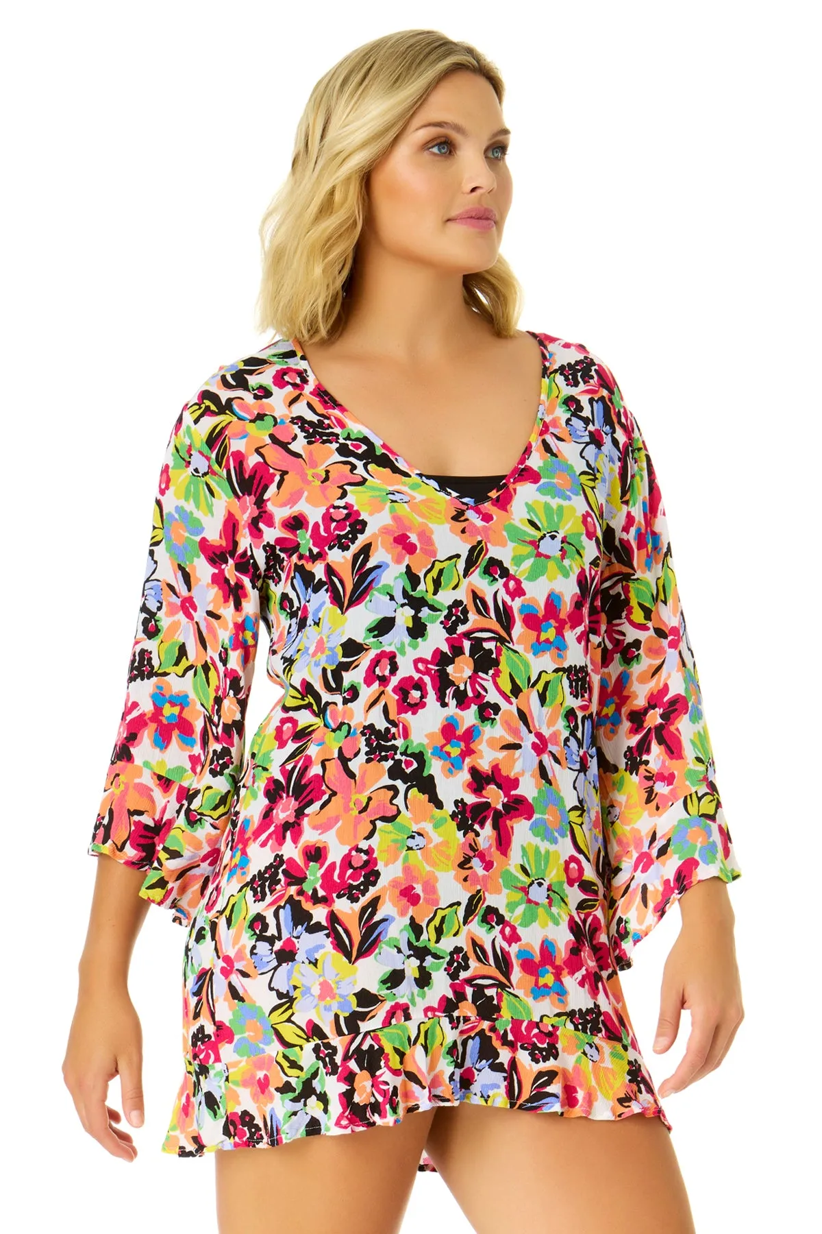 Women's Sun Blossom Flounce V Neck Tunic Swimsuit Cover Up