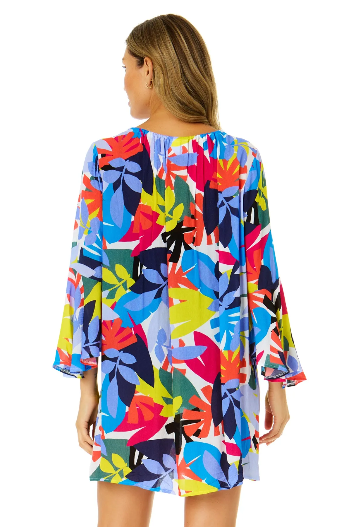 Women's Tropic Stamp Bell Sleeve Tunic Swimsuit Cover Up