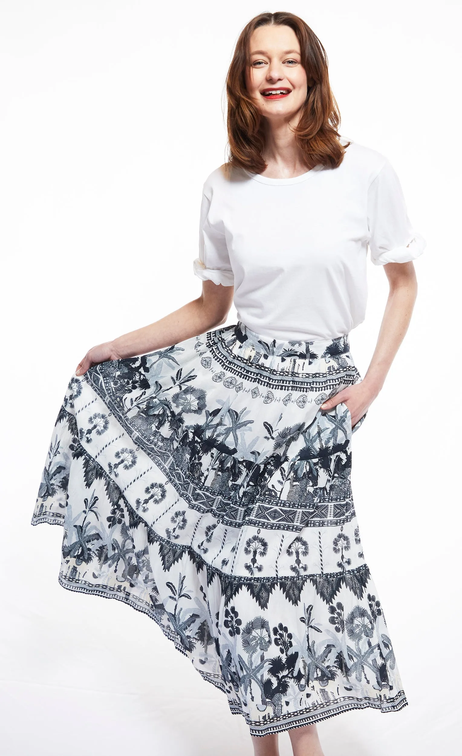 Woodstock Midi Skirt - Grey Ikat