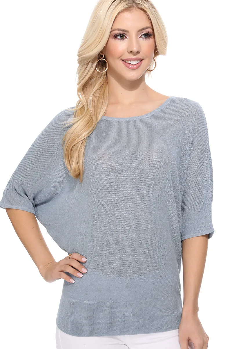 Yemak Women's Casual Dolman Half Sleeve Lightweight Knit Pullover Top MK3621