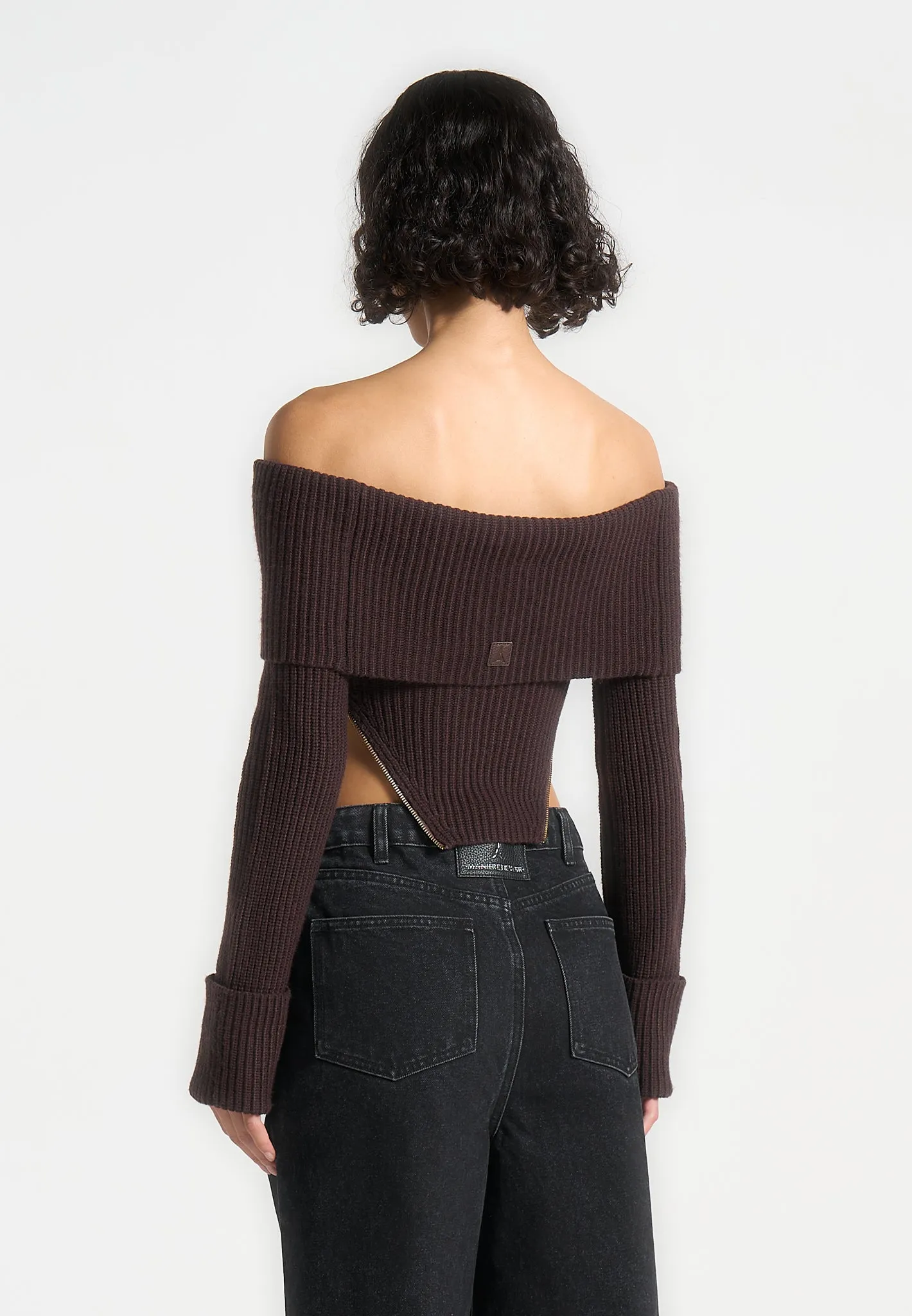 Zip Detail Knit Bandeau Top - Brown